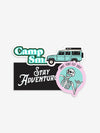 Pictured are the 4 stickers in the Cool Blue theme of our SMRT Tent Sticker Pack. Included are (1) Camp SMRT Retro Green and white sticker, (1) Camp SMRT Land Rover Defender 110 sticker in teal, (1) Classic rectangular Black and White Stay Adventurous sticker, and (1) Classy Pink & Teal Laughing Skeleton SMRT Tent EST 2017 sticker. Perfect for your roof top tent or water bottle! Available for sale by SMRT Tent in Denver, Colorado, USA.